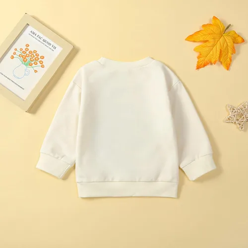 Vista 6 de Sudaderas para niños pequeños, trajes de Halloween, con estampado de letras, camisa de manga larga, cuello redondo, suéter de otoño