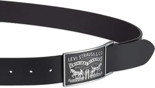 Vista 3 de Levis Cinturón de cuero para hombre con hebilla de placa Negro