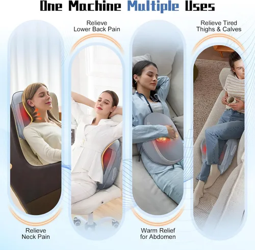 Vista 7 de Masajeador de espalda y cuello recargable con calor, almohada de masaje 4D de tejido profundo para aliviar el dolor, masajeador eléctrico