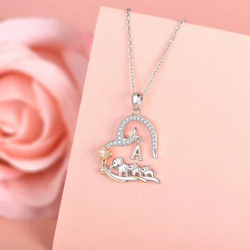 Vista 3 de ACJNA 925 Sterling Silver Elephant Necklaces for Women Mother Daughter Rose Flower Initial A Letter Heart Necklace Pendant Jewelry Elephant Gifts
