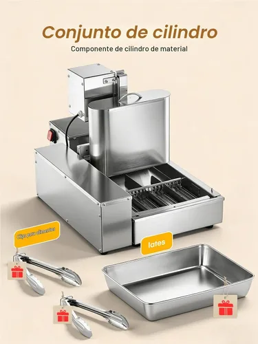 Vista 8 de FOHERE Máquina automática comercial para hacer donas, 1750 W, mini freidora de donas de 4 filas, tolva de 3 litros con control inteligente, 250
