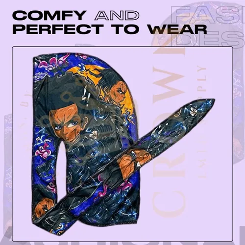 Vista 5 de Art Silky Durag con colas largas y anchas, durags de tela de seda suave satinada para mayor comodidad y compresión