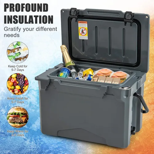 Vista 3 de Goplus Enfriador duro portátil, enfriador aislado con retención de hielo de 6 días, mango de tracción, ruedas, caja de hielo para exteriores con 2