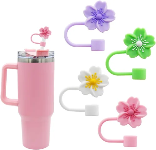 Vista 7 de Tapa de pajita de silicona con flores para vaso Stanley, 10 mm 0.4 pulgadas, tapas reutilizables para regalo de decoración de fiesta