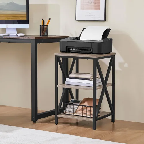 Vista 5 de Yaheetech - Mesa auxiliar de sala de estar, mesa lateral de 3 niveles con estantes de almacenamiento para oficina en casa, mesas de sofá de diseño X