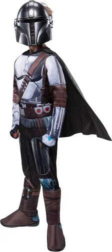 Vista 2 de Star Wars The Mandalorian - Disfraz oficial de Halloween para jóvenes, overol acolchado con guantes, capa desmontable, máscara de plástico