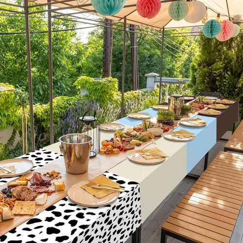 Vista 7 de Paquete de 12 manteles de plástico para baby shower de vaquero para mesas rectangulares, funda de mesa desechable con estampado de vaca, mantel