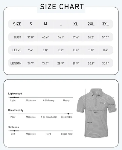 Vista 7 de MoFiz Polo de golf para hombre, ajuste seco, a rayas, de manga corta, absorbe la humedad, con bolsillo