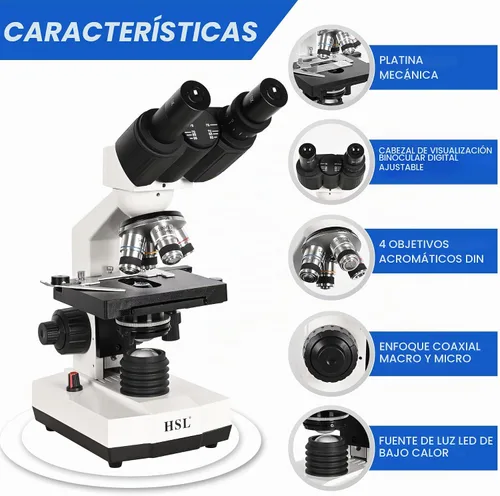 Vista 3 de HSL Microscopio binocular compuesto 40x-2500x para adultos profesional,microscopios para estudiante educar,Microscopio biológico LAB Micro Scope