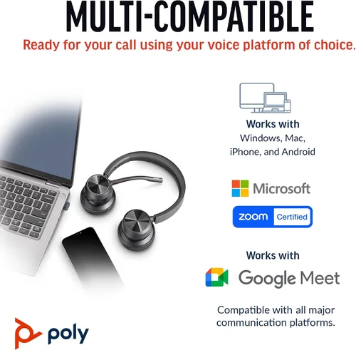 Vista 6 de Poly Voyager 4320 UC Auriculares inalámbricos (Plantronics) - Auriculares estéreo con micrófono con cancelación de ruido - Conecta PC/Mac/Móvil vía