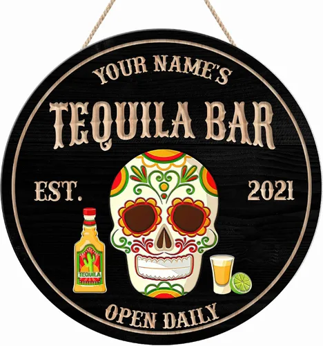 Vista 15 de Placa de pared de madera de bar de tequila mexicano personalizado, letrero de bar de México, letrero rústico para pub para el hogar, decoración
