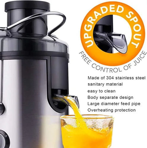 Vista 5 de Exprimidor de 800 W, extractor eléctrico automático de boca grande de acero inoxidable, sin residuos de fibra de orujo, fácil de desmontar