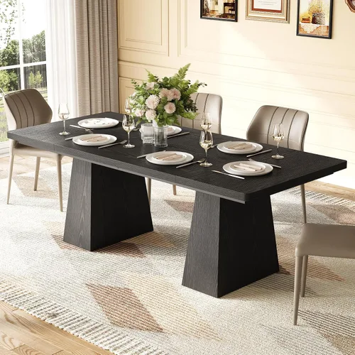 Vista 5 de LITTLE TREE Mesa de comedor para 4-6 personas, mesa de madera, muebles rectangulares con patas resistentes, mesa de cocina moderna para el hogar