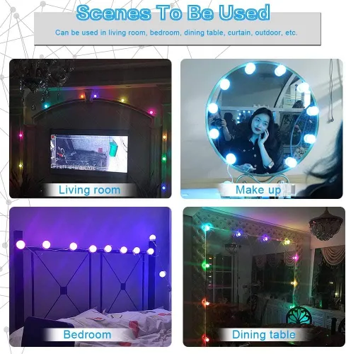 Vista 6 de Luces de tocador de maquillaje para espejo, luces LED estilo Hollywood con 14 bombillas regulables