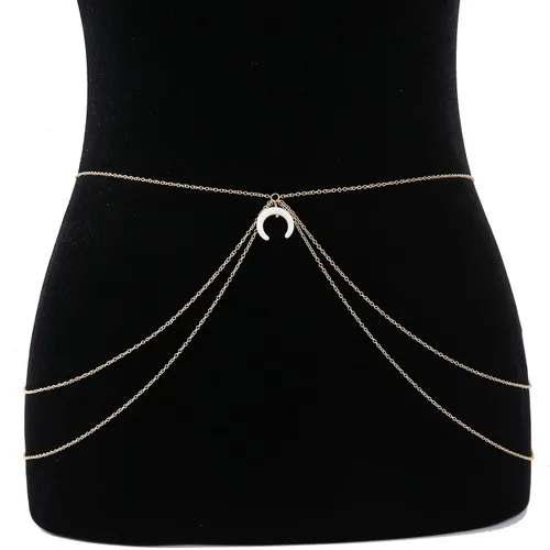 Vista 4 de Sexy cadena de cintura de luna dorada para mujer, joyería corporal (cadena de vientre, luna multicapa)