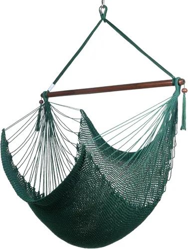 Vista 12 de Larga silla hamaca grande caribeña con reposapiés, 48 pulgadas, poliéster, silla de colgar., Negro