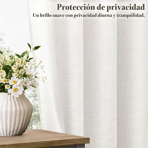 Vista 4 de Cortinas de lino blanco roto de 96 pulgadas de largo, juego de 2 Beige Blanco