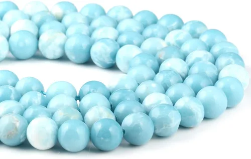Vista 6 de Cuentas de larimar 100% naturales redondas de piedra suelta para hacer joyas, collar, regalo, 0.157 in