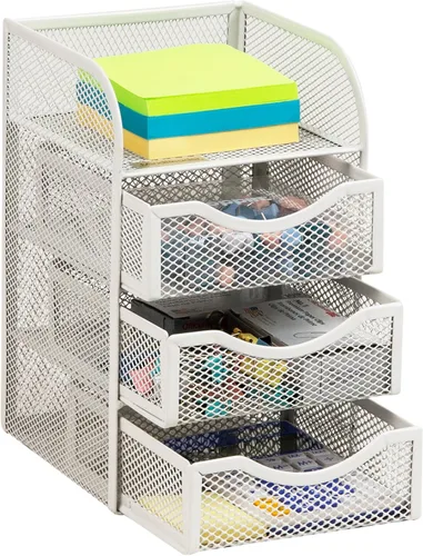 Vista 9 de Mind Reader Almacenamiento de accesorios de escritorio, cesta con clip para carpeta de papel, espacio de trabajo, oficina, malla metálica, 4.75 Rosa