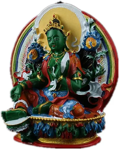 Vista 6 de Green Tara Buddha,Figura budista pequeña tántrica,Mango de resina hecho a mano plateado figura tibetana