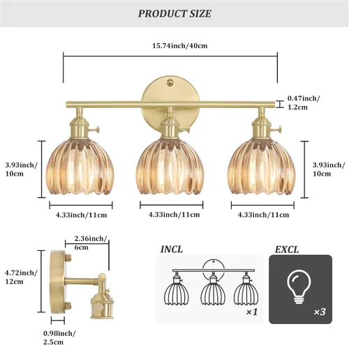 Vista 203 de Shenmoyl Lámparas de baño, lámpara de pared de 2 luces para tocador sobre espejo con pantalla de vidrio tulipán blanco para dormitorio, sala