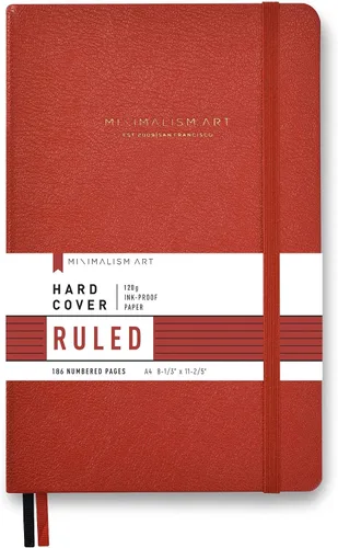 Vista 17 de Minimalism Art, Premium Hard Cover Notebook Journal, X-Large Size, Master A4 8.3" x 11.4", 186 Numbered Pages, Gusseted Pocket, Ribbon Bookmark