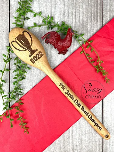 Vista 6 de Trofeo Chili Cook Off 2025, cuchara de cocina grabada de madera, premio de competencia de cocina personalizado, premio campeón de chile, cuchara