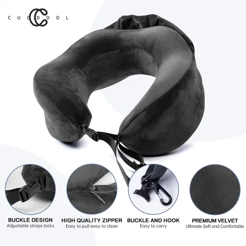 Vista 2 de Almohada para el cuello con capucha, almohada de espuma viscoelástica para el cuello para la cabeza, soporte para la barbilla, avión, automóvil