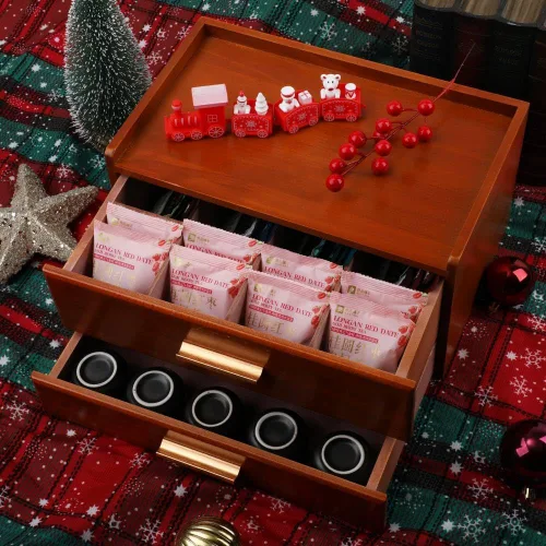Vista 2 de Organizadores de té con cajón, caja de té de madera, color marrón marrón (02)
