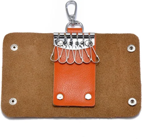 Vista 3 de Funda de cuero para llaves para mujeres y hombres con hebilla para llavero (negro)