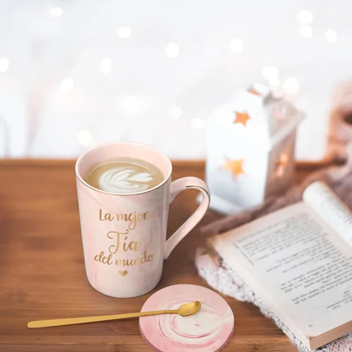 Vista 4 de Maustic Best Aunt Gifts - Taza de café La Mejor Tia Del Mundo, regalos de sobrina sobrino en español, Navidad, Día de la Madre, regalo para tia, 14