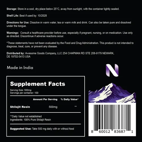 Vista 4 de Resina Shilajit del Himalaya, 75% de ácido fúlvico, refuerzo de energía natural, resistencia y vitalidad, más de 85 minerales traza, suplemento