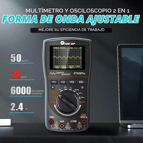 Vista 2 de Multímetro osciloscopio, multímetro digital inteligente 2 en 1, multímetro osciloscopio de mano LED profesional con función de captura automática