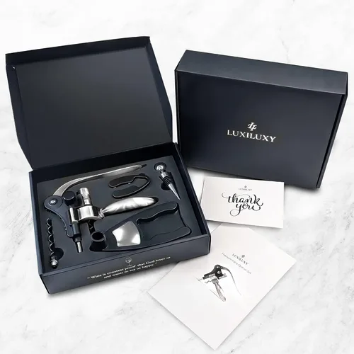 Vista 5 de Juego de sacacorchos para abrebotellas de vino – Luxiluxy [2023 actualizado, no se rompe!] Incluye cortador de aluminio, tapón de botella, soporte