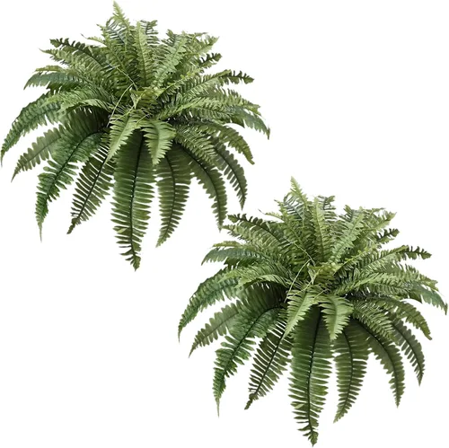 Vista 8 de Helechos artificiales colgantes de 27 pulgadas, helechos falsos de Boston grandes, 25 ramas, planta verde seda artificial para decoración al aire