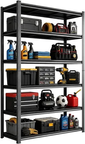 Vista 10 de Estantería resistente, estantes de garaje de 5 niveles de 40 pulgadas de ancho, estante de almacenamiento de metal ajustable para garaje, cocina