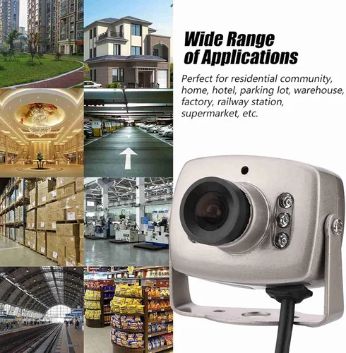 Vista 4 de Mini cámara CCTV analógica con cable, cámara de vigilancia de audio y video, mini cámara de seguridad CCTV CMOS con cable de 6 LED con cable