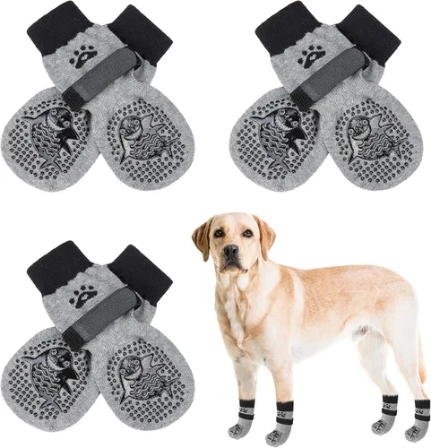 Vista 13 de SCENEREAL 6 piezas de calcetines antideslizantes para perros para prevenir lamido de patas para pavimento caliente/frío, calcetines de agarre