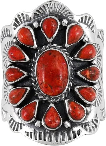 Vista 3 de Anillo de plata de ley con piedras preciosas auténticas y turquesa (selecciona color)