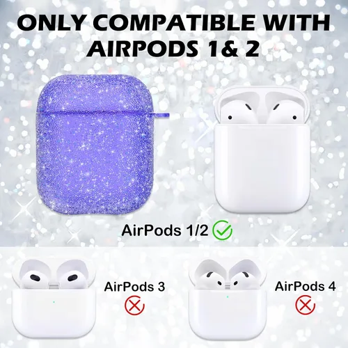 Vista 5 de Newseego Funda para AirPods de 1 y 2 generación, funda de lujo con diamantes de imitación brillantes con llavero para mujeres y niñas, antiarañazos