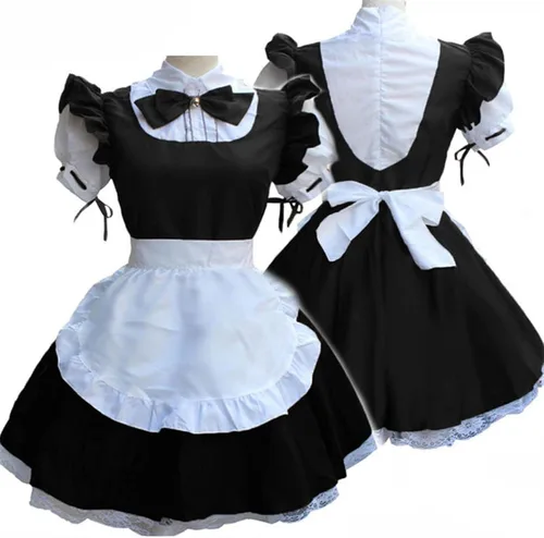 Vista 2 de Disfraz de sirvienta de anime para mujer, disfraz de sirvienta con delantal francés para fiesta de Halloween