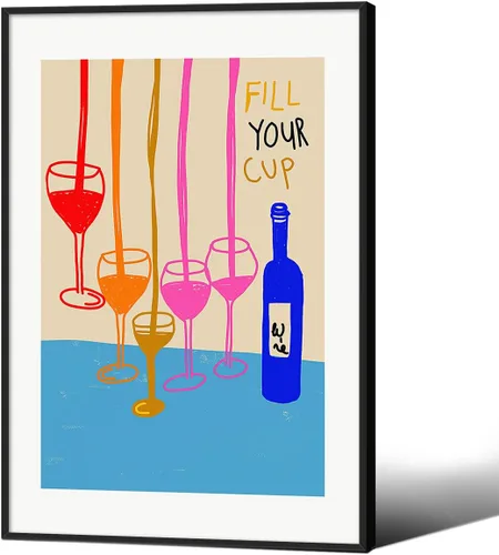 Vista 22 de MWZUPQ Póster de cóctel colorido de moda, retro, lindas copas de vino, lienzo, arte de pared, llena tu taza, pinturas impresiones de bares, cocina