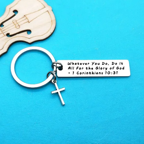 Vista 5 de Xiahuyu Llavero cristiano, versículo de la Biblia, regalo de bautismo y comunión, regalos religiosos inspiradores para mujeres y hombres