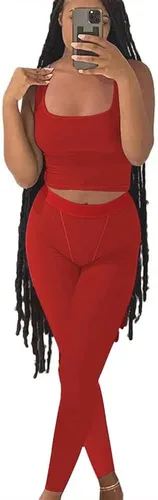 Vista 3 de JTWF Conjunto de entrenamiento casual de 2 piezas para mujer, camiseta sin mangas acanalada, cintura alta, leggings de yoga, ropa deportiva