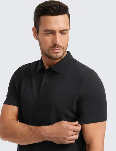 Vista 4 de CRZ YOGA Polo de golf para hombre, manga corta, absorbe la humedad, atlética, deportiva, casual, piqué