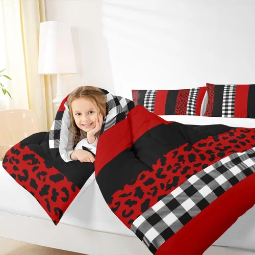 Vista 3 de Juego de edredón con estampado de leopardo para niños, tamaño individual, juego de ropa de cama de moda de piel de guepardo abstracto, decoración