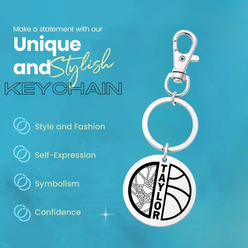 Vista 4 de Sportybella - Personalized Engraved Basketball Zipperpull Keychain, Custom Basketball Gift for Player, Team and Coaches