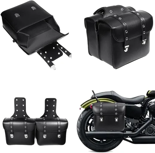 Vista 3 de Alforjas de cuero PU para motocicleta Softailfor Scooter Honda Suzuki Yamaha Street Sportster