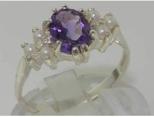 Vista 5 de Anillo de plata de ley 925 auténtica amatista y perla cultivada para mujer