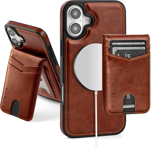 Vista 17 de SkyEagle - Funda tipo cartera compatible con MagSafe para iPhone 11, color negro Detachable Magnetic Credit Card Holder,RFID Blocking,PU